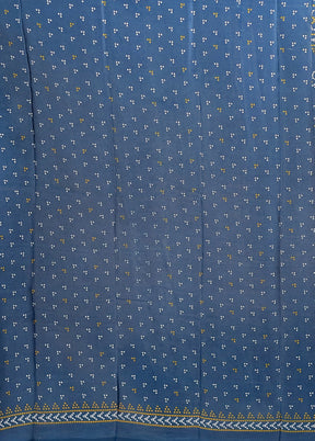 Blue Printed Silk Saree Without Blouse Piece