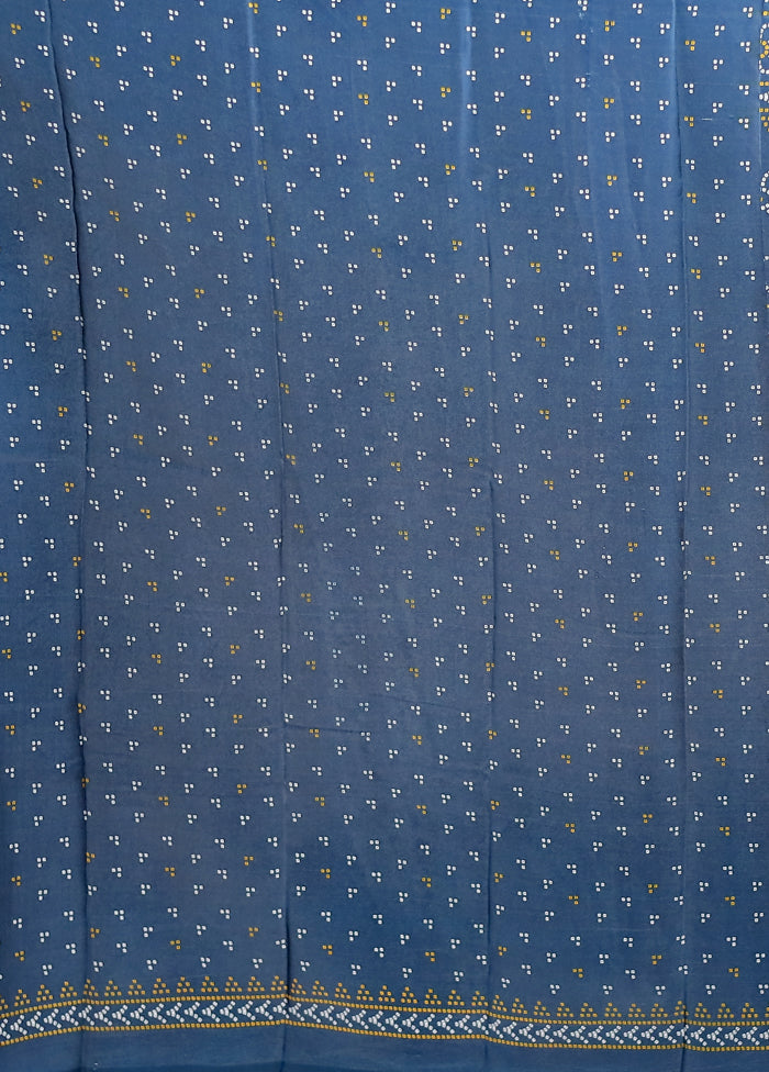 Blue Printed Silk Saree Without Blouse Piece