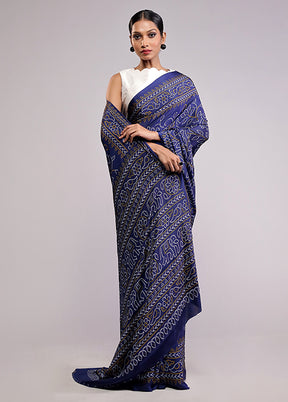 Blue Printed Silk Saree Without Blouse Piece