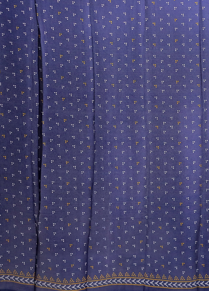 Blue Printed Silk Saree Without Blouse Piece