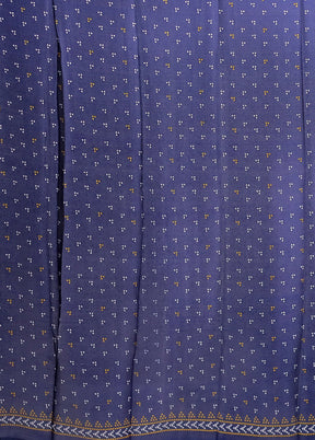 Blue Printed Silk Saree Without Blouse Piece