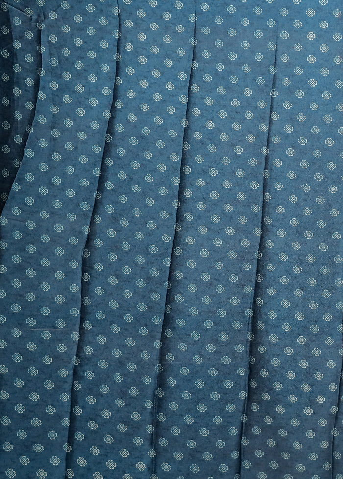 Blue Printed Silk Saree Without Blouse Piece