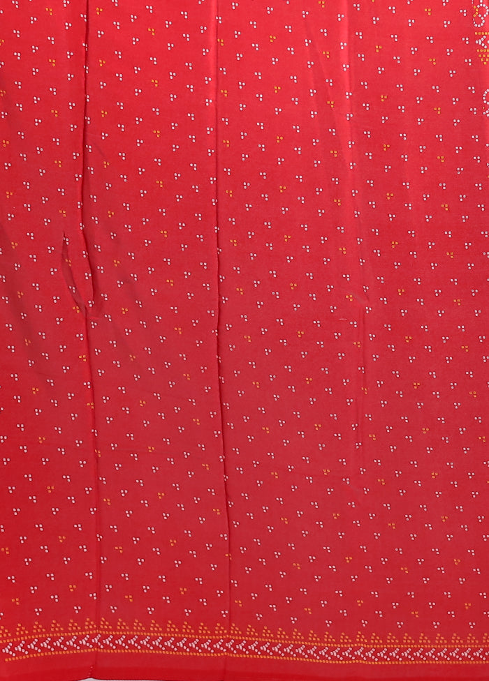 Red Printed Silk Saree Without Blouse Piece