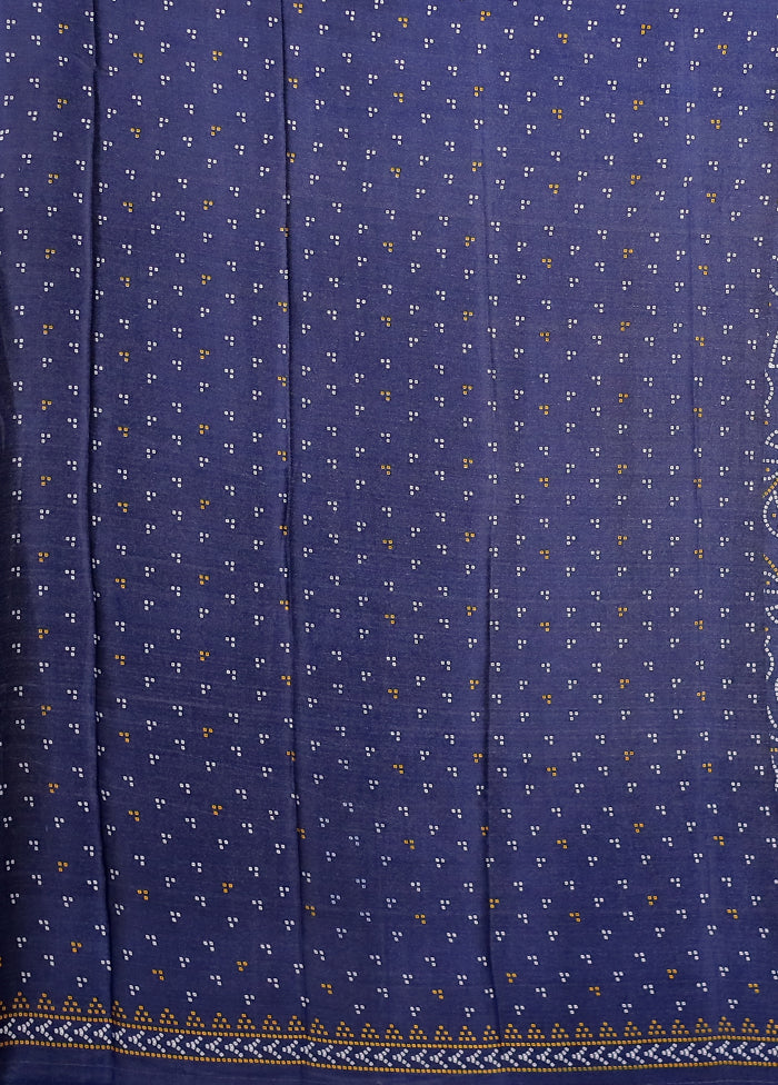 Blue Printed Silk Saree Without Blouse Piece