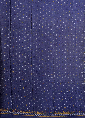 Blue Printed Silk Saree Without Blouse Piece