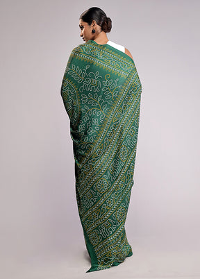 Green Printed Silk Saree Without Blouse Piece