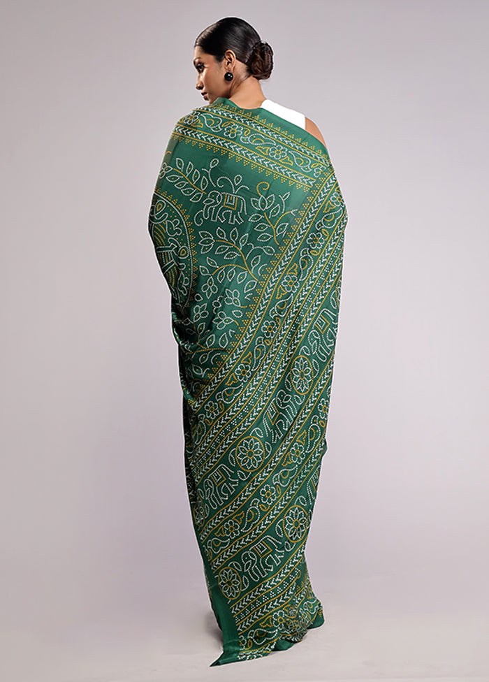 Green Printed Silk Saree Without Blouse Piece