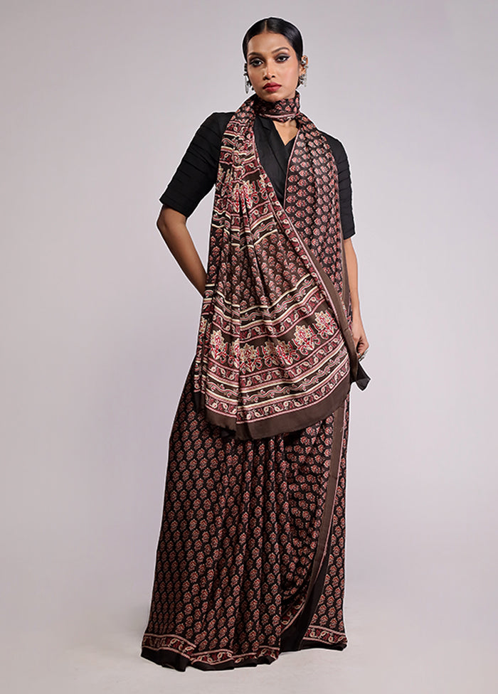 Black Printed Silk Saree Without Blouse Piece