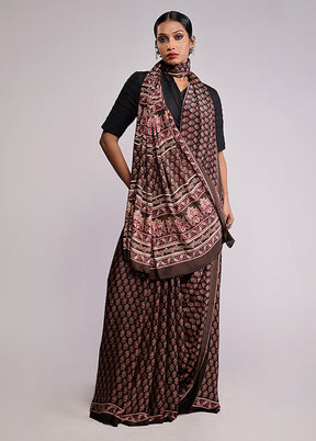 Black Printed Silk Saree Without Blouse Piece