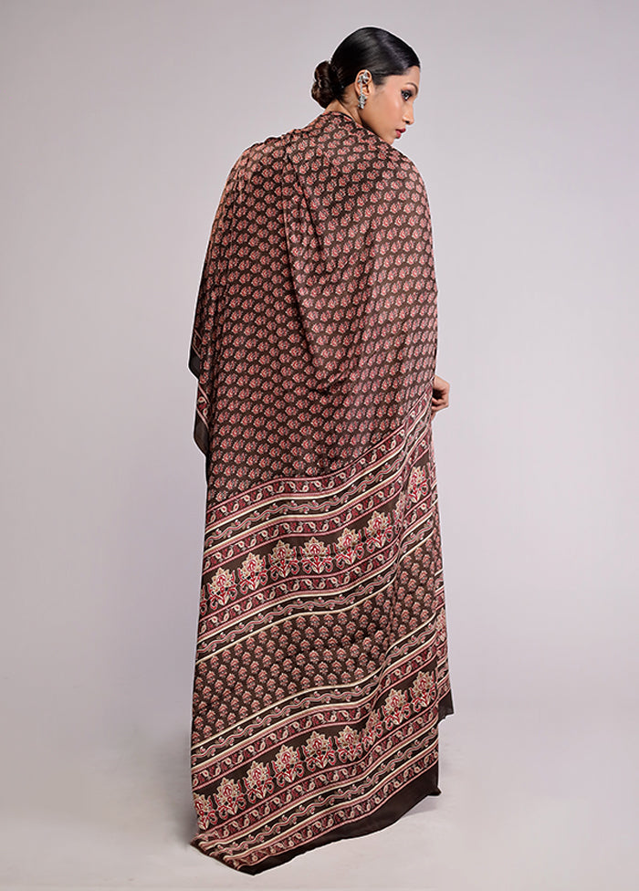 Black Printed Silk Saree Without Blouse Piece