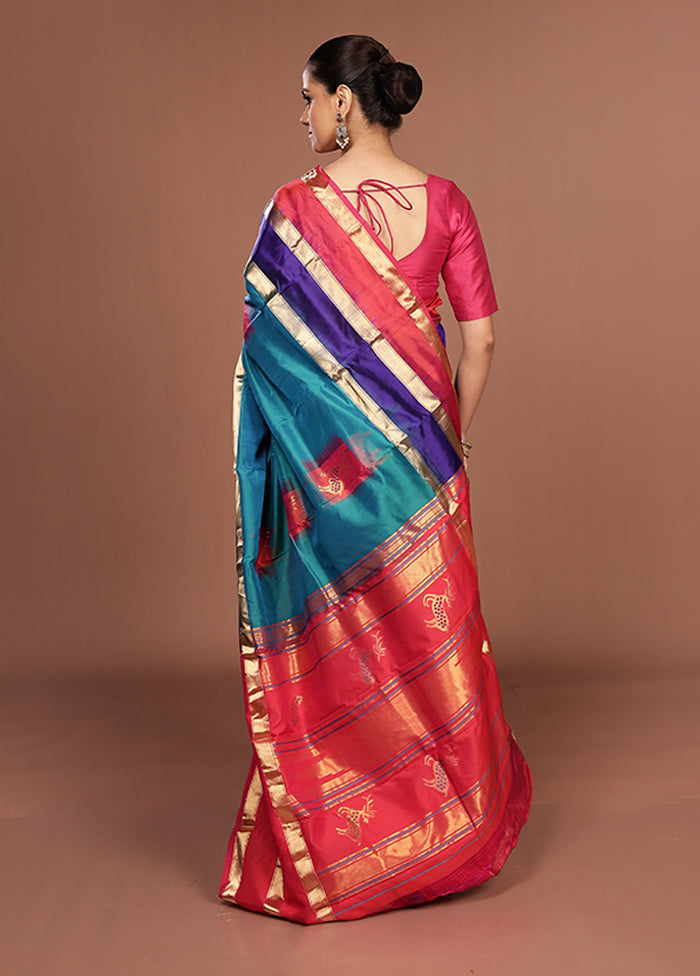 Blue Handloom Kanchipuram Pure Silk Saree With Blouse Piece