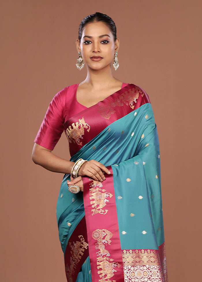 Green Dupion Silk Saree With Blouse Piece