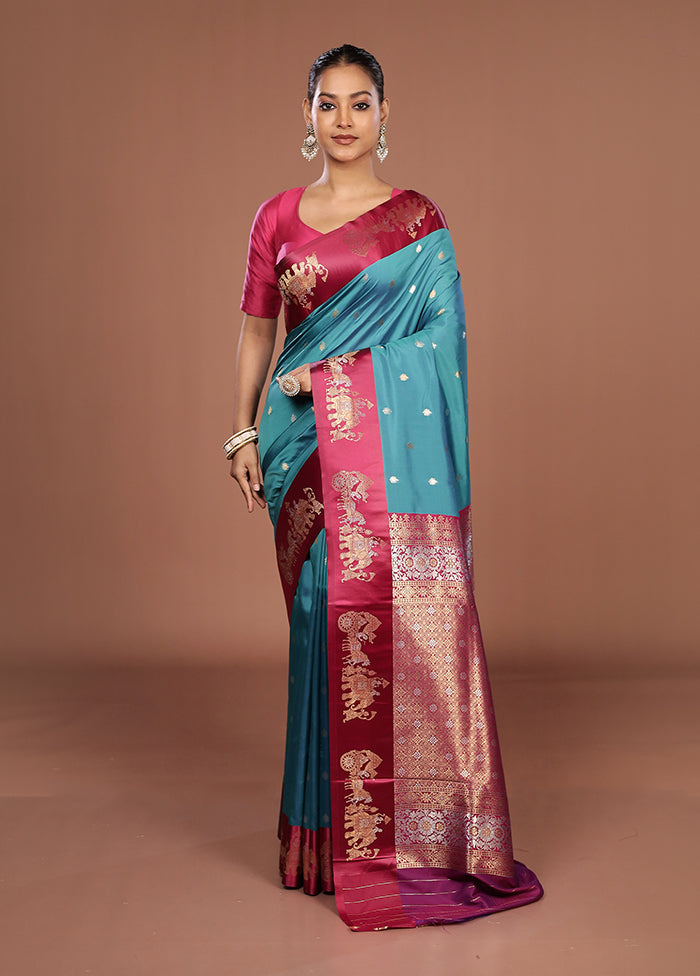 Green Dupion Silk Saree With Blouse Piece