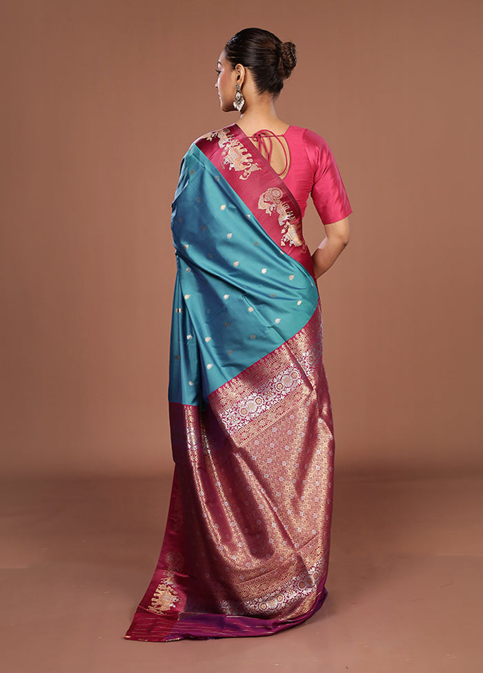 Green Dupion Silk Saree With Blouse Piece