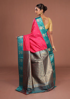 Pink Dupion Silk Saree With Blouse Piece
