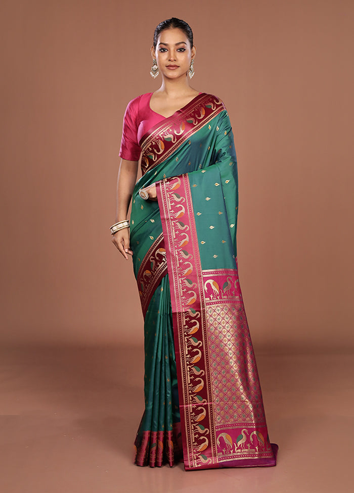 Green Dupion Silk Saree With Blouse Piece