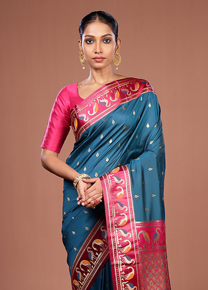 Blue Dupion Silk Saree With Blouse Piece