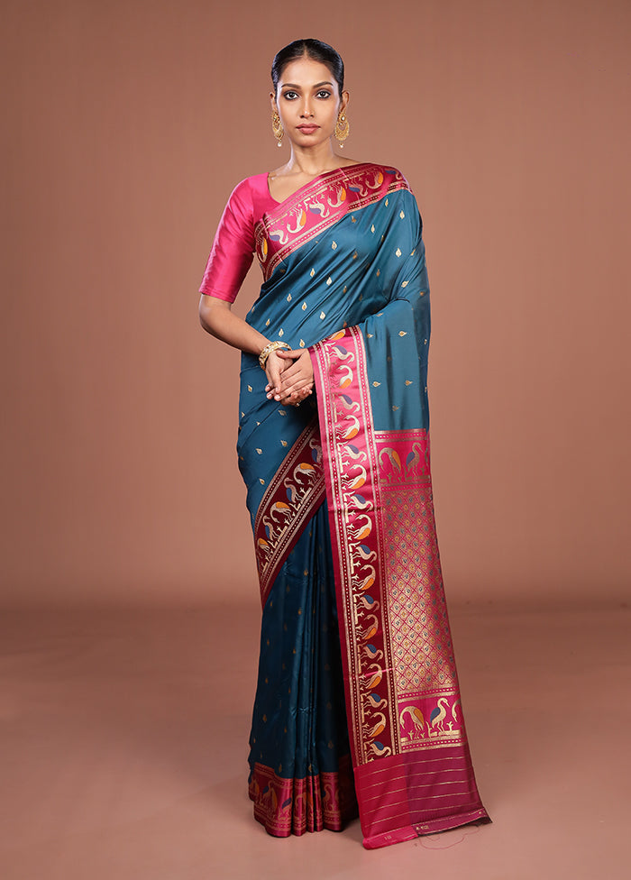 Blue Dupion Silk Saree With Blouse Piece