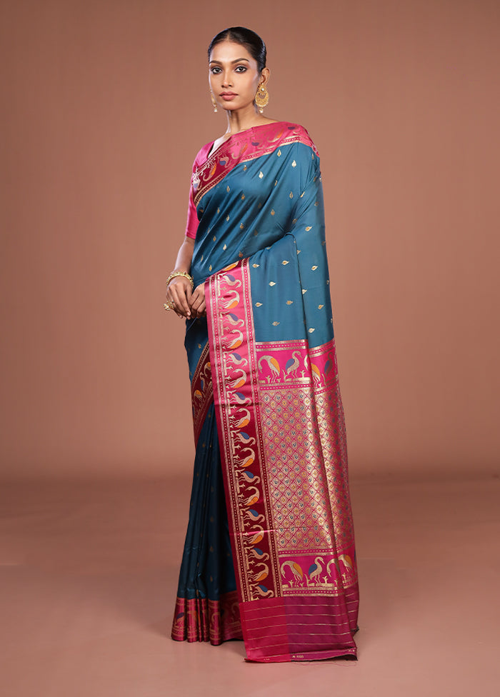 Blue Dupion Silk Saree With Blouse Piece