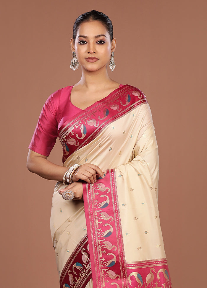 Cream Dupion Silk Saree With Blouse Piece