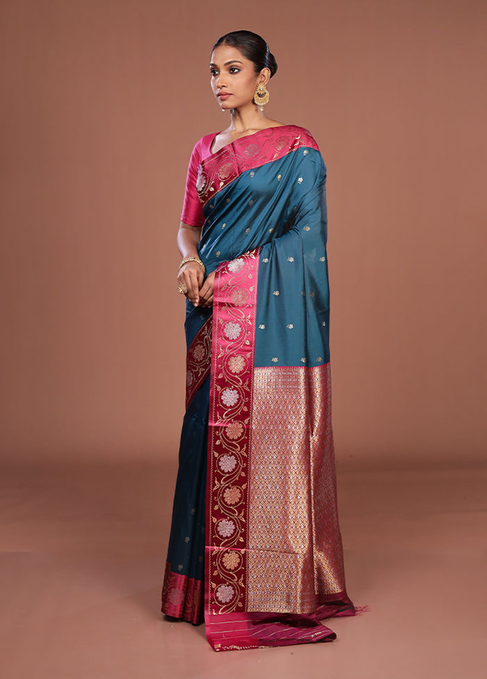 Green Dupion Silk Saree With Blouse Piece