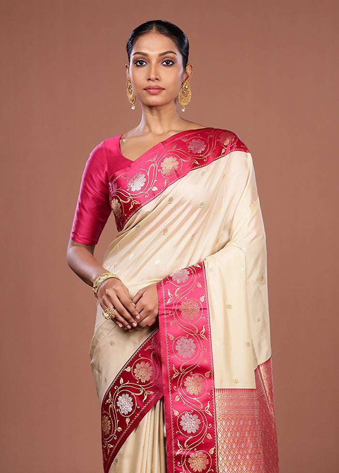 Cream Dupion Silk Saree With Blouse Piece