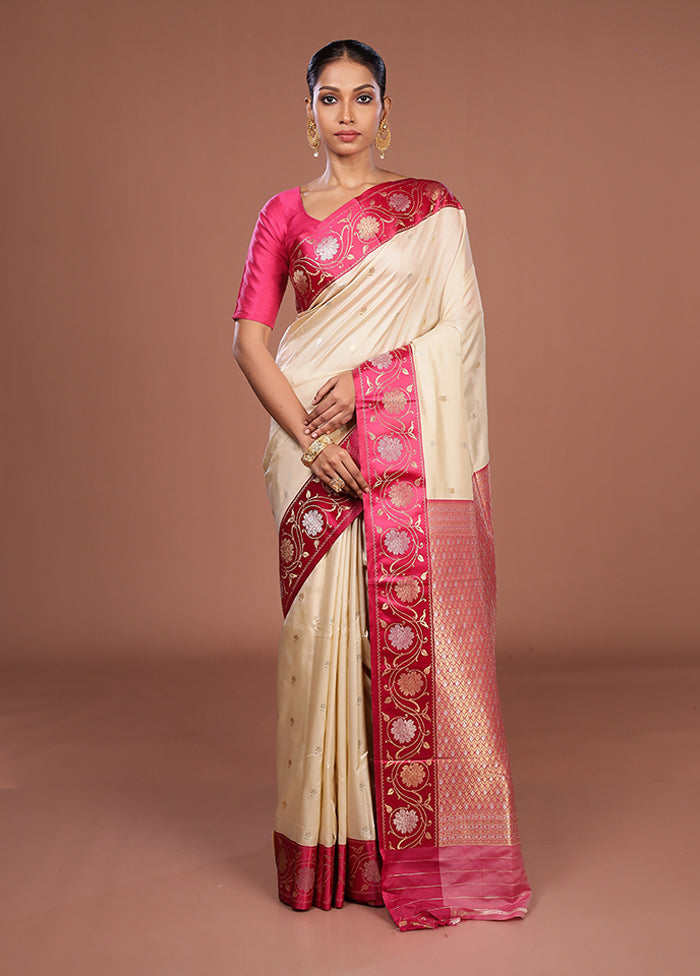 Cream Dupion Silk Saree With Blouse Piece