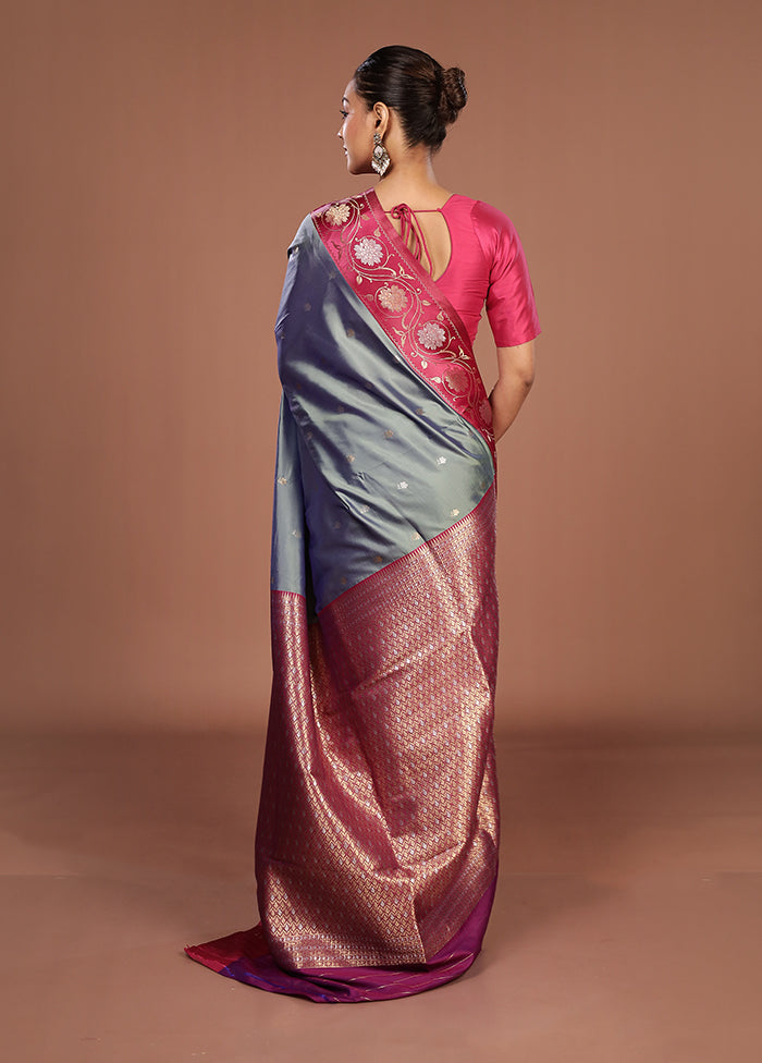 Grey Dupion Silk Saree With Blouse Piece