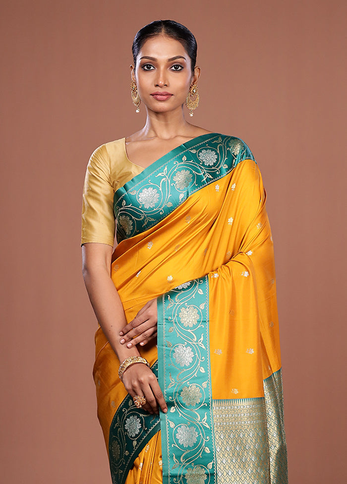 Yellow Dupion Silk Saree With Blouse Piece