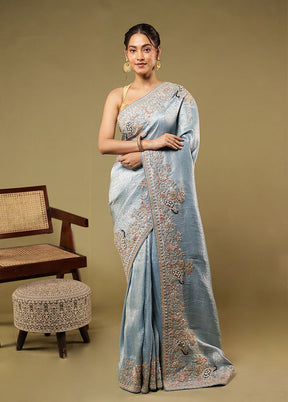 Blue Handloom Dupion Pure Silk Saree With Blouse Piece