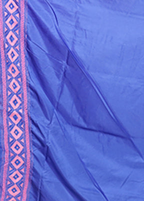 Blue Kantha Stitch Silk Saree With Blouse Piece
