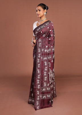 Purple Kantha Stitch Silk Saree With Blouse Piece