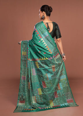 Yellow Kantha Stitch Silk Saree With Blouse Piece