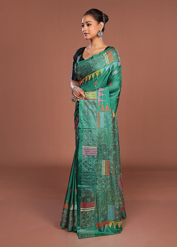 Yellow Kantha Stitch Silk Saree With Blouse Piece