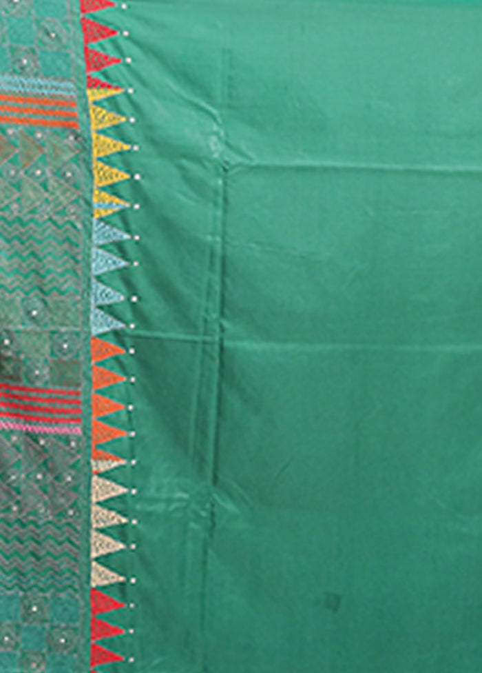 Yellow Kantha Stitch Silk Saree With Blouse Piece