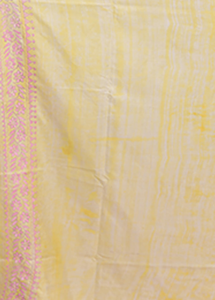 Yellow Kantha Stitch Silk Saree With Blouse Piece