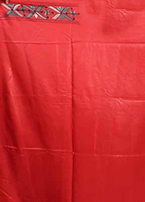 Red Kantha Stitch Silk Saree With Blouse Piece