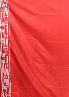 Rust Kantha Stitch Silk Saree With Blouse Piece