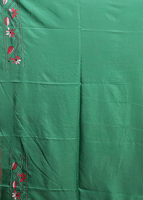 Green Kantha Stitch Silk Saree With Blouse Piece