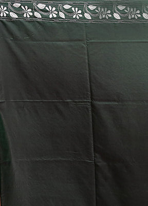 Green Kantha Stitch Silk Saree With Blouse Piece