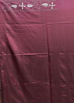 Purple Kantha Stitch Silk Saree With Blouse Piece