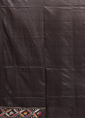 Black Kantha Stitch Silk Saree With Blouse Piece