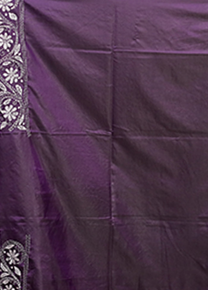 Purple Kantha Stitch Silk Saree With Blouse Piece