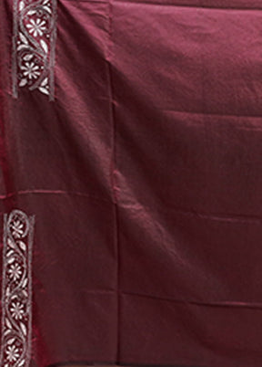 Purple Kantha Stitch Silk Saree With Blouse Piece