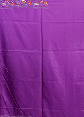 Purple Kantha Stitch Silk Saree With Blouse Piece