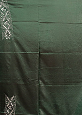 Green Kantha Stitch Silk Saree With Blouse Piece