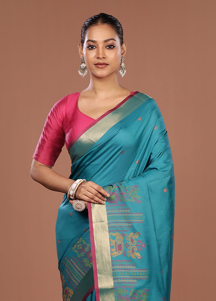 Green Dupion Silk Saree With Blouse Piece