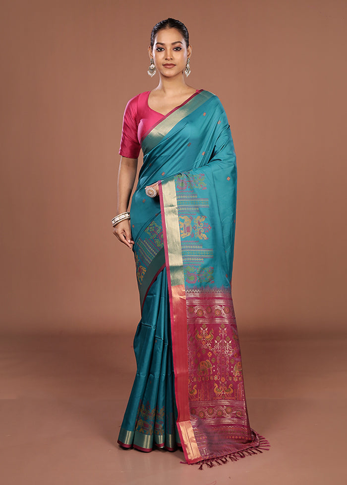 Green Dupion Silk Saree With Blouse Piece