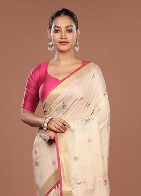 Cream Dupion Silk Saree With Blouse Piece