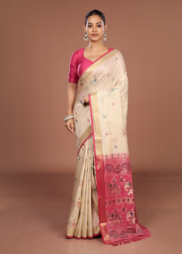 Cream Dupion Silk Saree With Blouse Piece